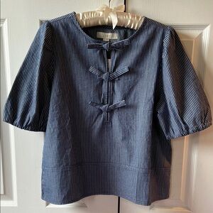 LOFT Striped Chambray Bow Top, M, *NWT*